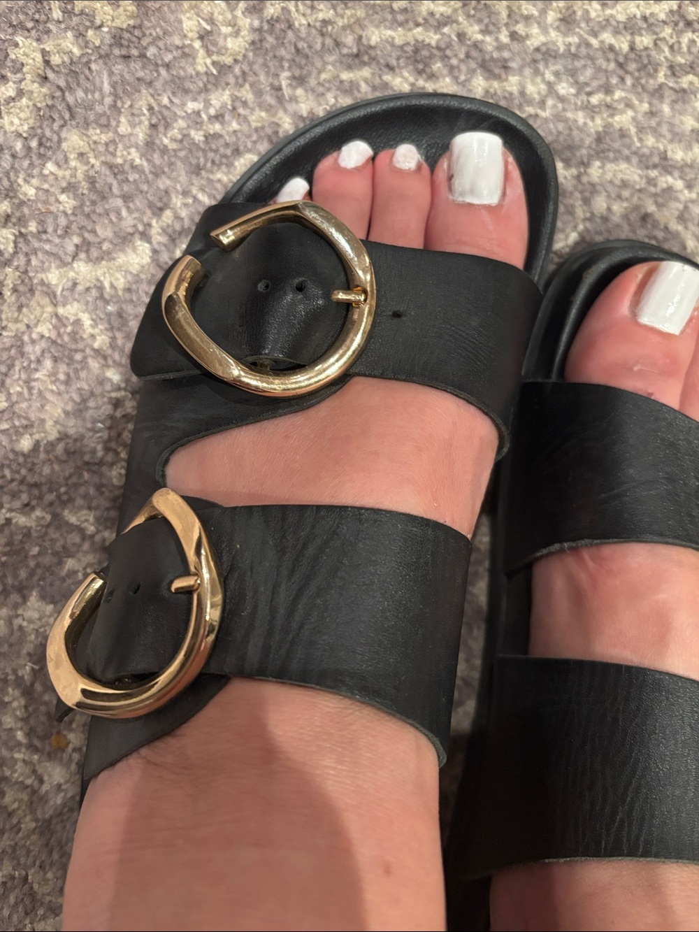 Zara Black Slide Sandals with Gold Buckles in 36 - Picture 3 of 6